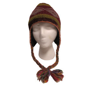 KuSan Wool Ski Hat Fleece Lined Hand Made in Nepal Wool Multi Color Boho Braids